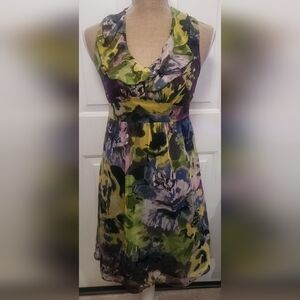 Ann Taylor LOFT Petites Purple & Yellow 100% Polyester Floral Dress Size 2P